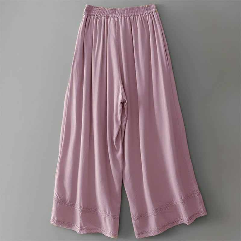 Buddha Stones Pantalon court uni à cordon de serrage, élégant et décontracté, pour femme, jambes larges et poches - image 15