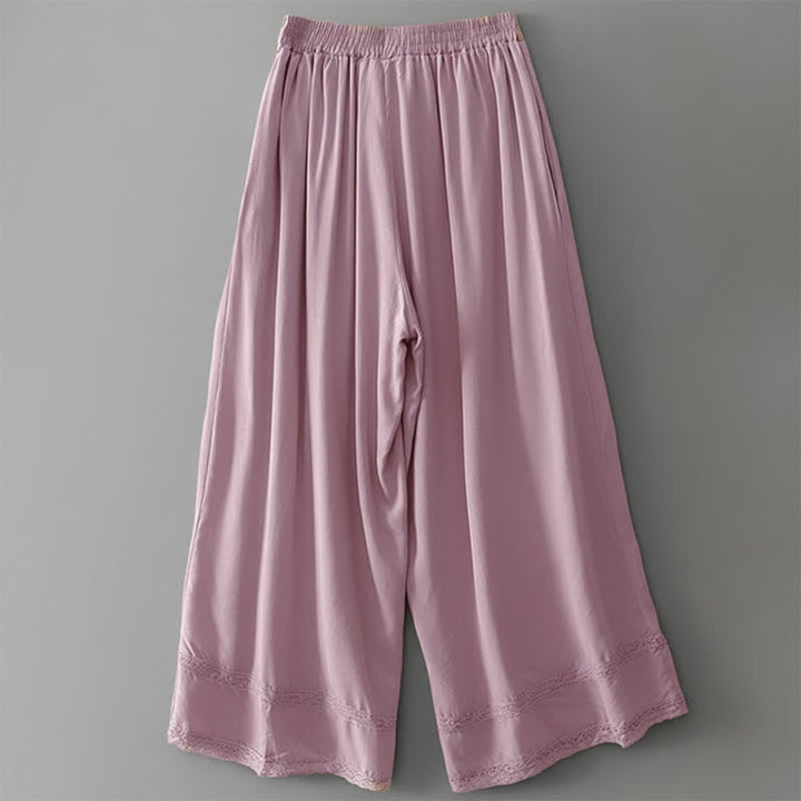 Buddha Stones Pantalon court uni à cordon de serrage, élégant et décontracté, pour femme, jambes larges et poches - image 15