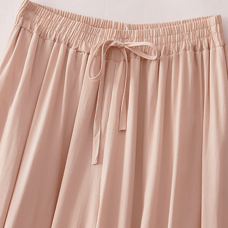 Buddha Stones Pantalon court uni à cordon de serrage, élégant et décontracté, pour femme, jambes larges et poches - image 8