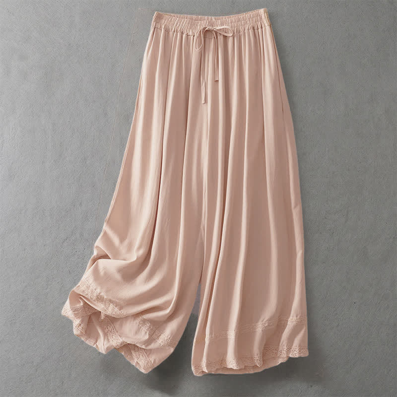 Buddha Stones Pantalon court uni à cordon de serrage, élégant et décontracté, pour femme, jambes larges et poches - Blé - US8-10, UK/AU12-14, EU40-42 (2XL) - image 7