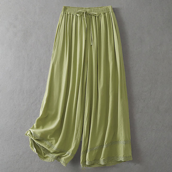 Buddha Stones Pantalon court uni à cordon de serrage, élégant et décontracté, pour femme, jambes larges et poches - JauneVert - US8-10, UK/AU12-14, EU40-42 (2XL) - image 0