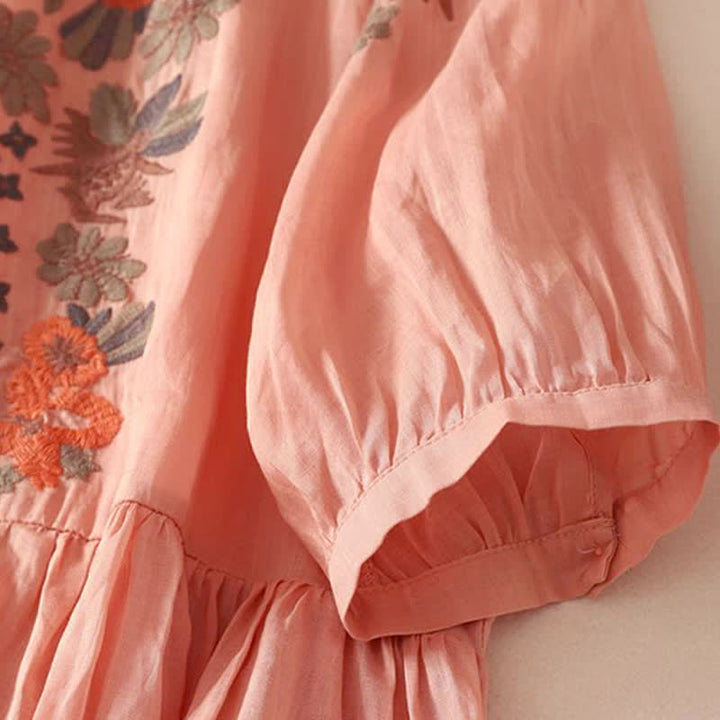 Buddha Stones Robe d'été bohème à broderies florales et manches trois-quarts pour femme - image 6