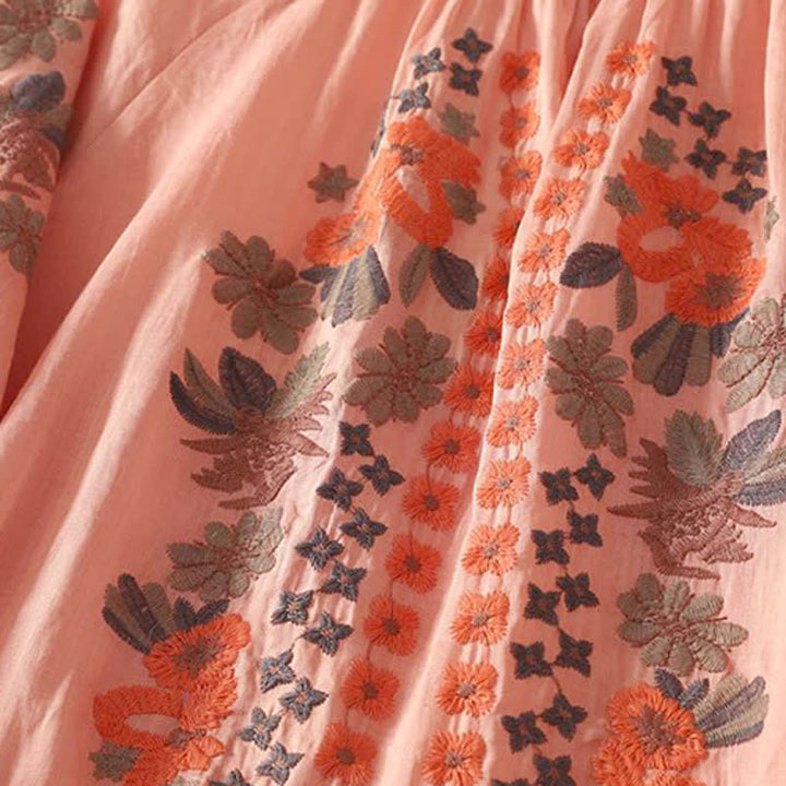 Buddha Stones Robe d'été bohème à broderies florales et manches trois-quarts pour femme - image 4