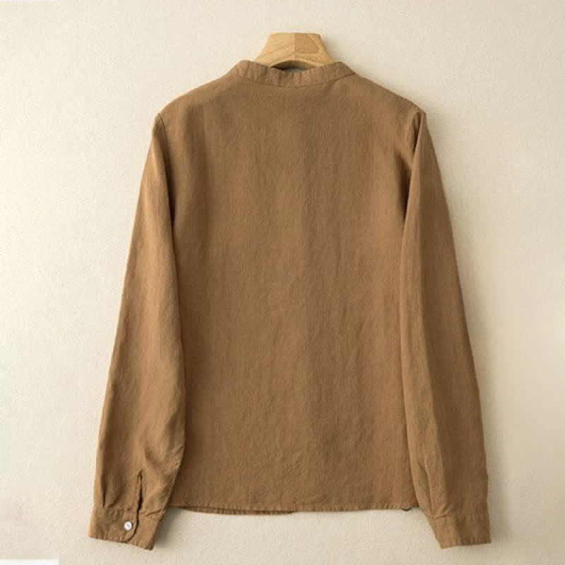 Buddha Stones Chemises à manches longues pour femmes, style Tang, col mandarin, style décontracté automne - image 10