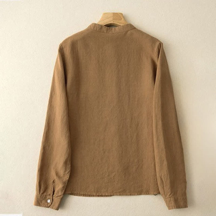Buddha Stones Chemises à manches longues pour femmes, style Tang, col mandarin, style décontracté automne - image 10