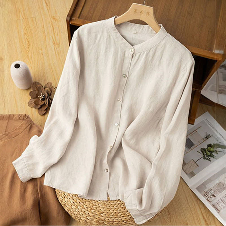 Buddha Stones Chemises à manches longues pour femmes, style Tang, col mandarin, style décontracté automne - image 19