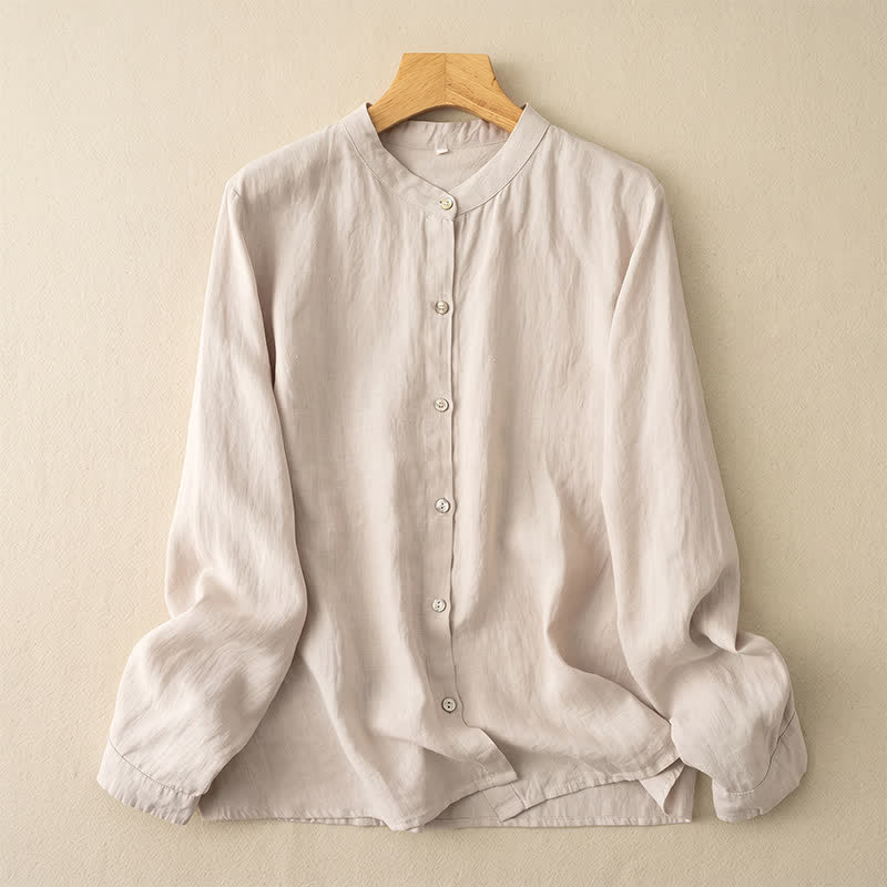Buddha Stones Chemises à manches longues pour femmes, style Tang, col mandarin, style décontracté automne - Beige - US12, UK/AU16, EU44 (3XL) - image 18
