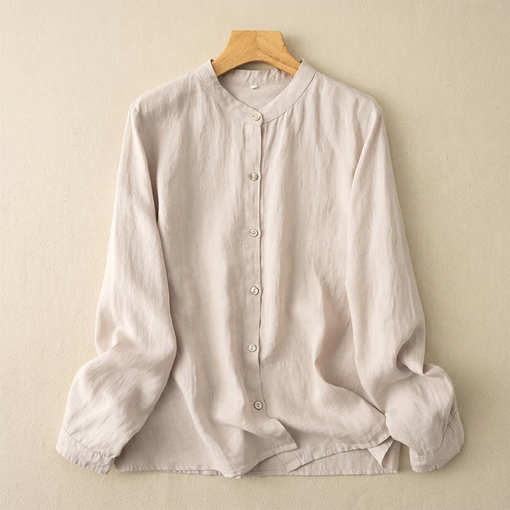Buddha Stones Chemises à manches longues pour femmes, style Tang, col mandarin, style décontracté automne - Beige - US12, UK/AU16, EU44 (3XL) - image 18