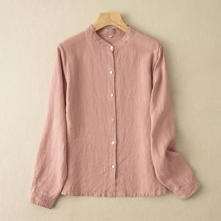Buddha Stones Chemises à manches longues pour femmes, style Tang, col mandarin, style décontracté automne - Saumon foncé - US12, UK/AU16, EU44 (3XL) - image 4