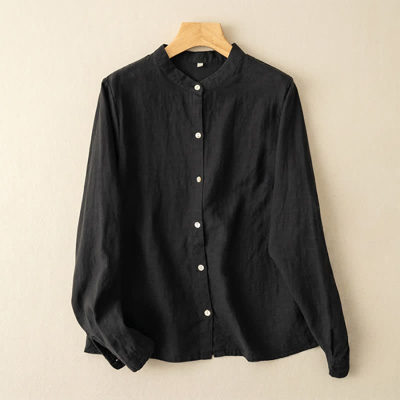 Buddha Stones Chemises à manches longues pour femmes, style Tang, col mandarin, style décontracté automne - Noir - US12, UK/AU16, EU44 (3XL) - image 14