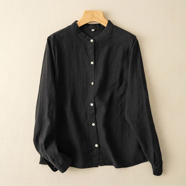 Buddha Stones Chemises à manches longues pour femmes, style Tang, col mandarin, style décontracté automne - Noir - US12, UK/AU16, EU44 (3XL) - image 14