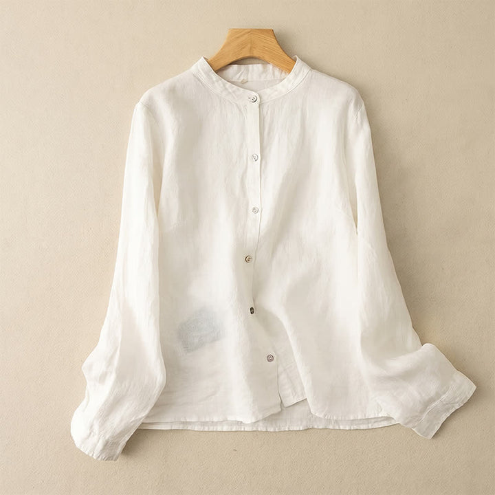 Buddha Stones Chemises à manches longues pour femmes, style Tang, col mandarin, style décontracté automne - Blanc - US12, UK/AU16, EU44 (3XL) - image 22
