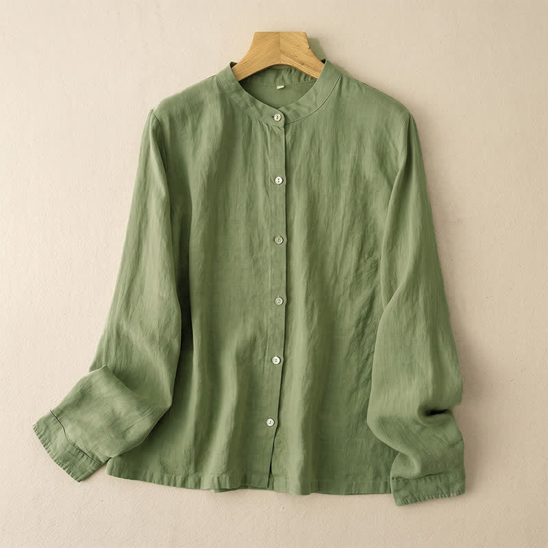 Buddha Stones Chemises à manches longues pour femmes, style Tang, col mandarin, style décontracté automne - Vert foncé - US12, UK/AU16, EU44 (3XL) - image 0