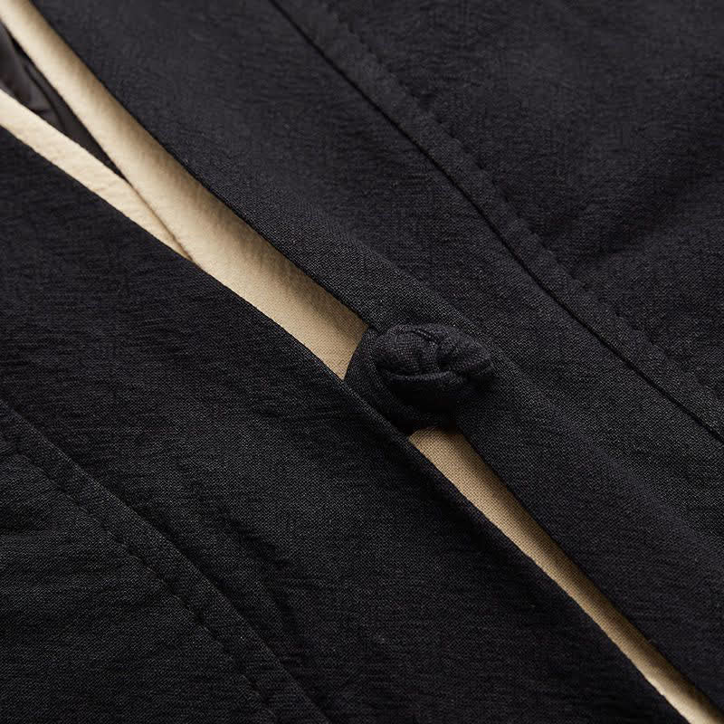 Buddha Stones Kimono homme printemps-été minimaliste et décontracté en coton uni, manches trois-quarts, à nœud et boutons. - image 5