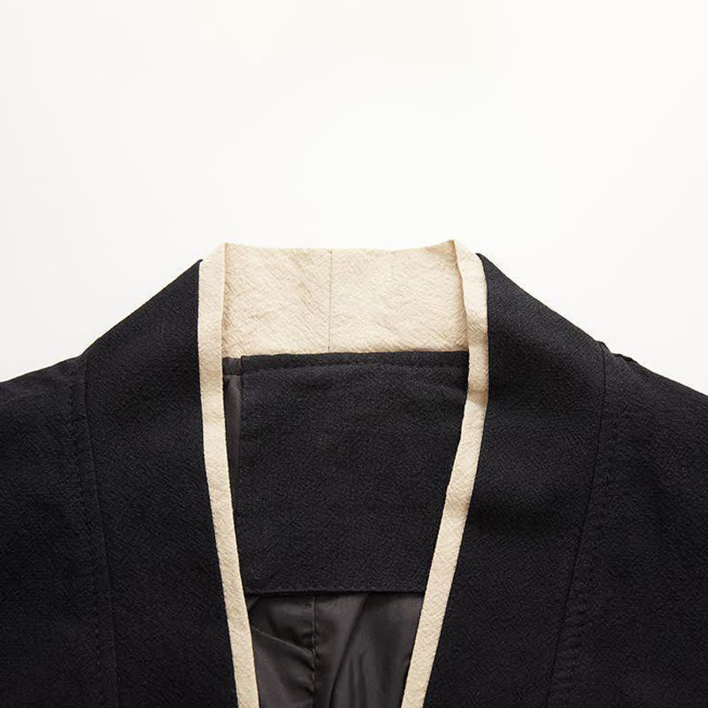 Buddha Stones Kimono homme printemps-été minimaliste et décontracté en coton uni, manches trois-quarts, à nœud et boutons. - image 4