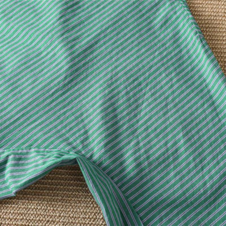 Buddha Stones T-shirt à manches longues pour femme, style minimaliste printanier, rayé vert, col rond. - image 8