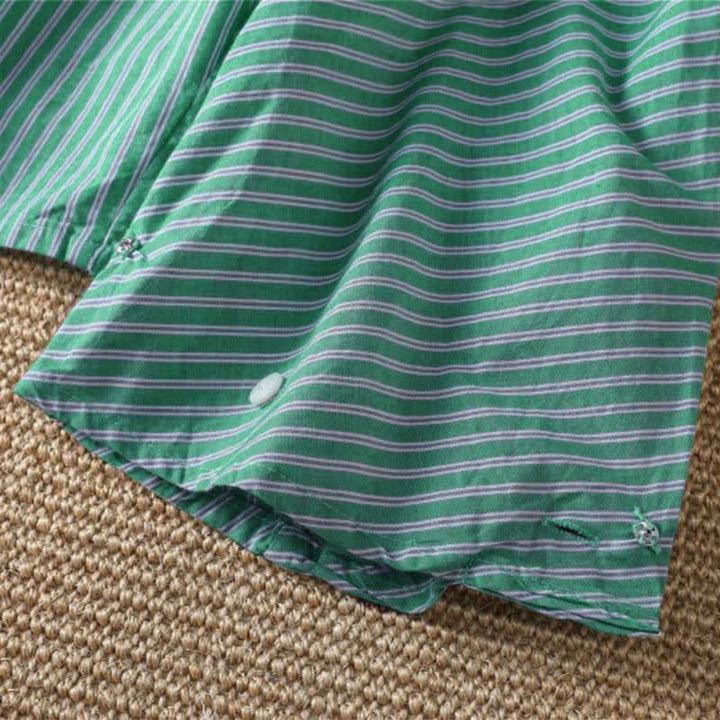 Buddha Stones T-shirt à manches longues pour femme, style minimaliste printanier, rayé vert, col rond. - image 10