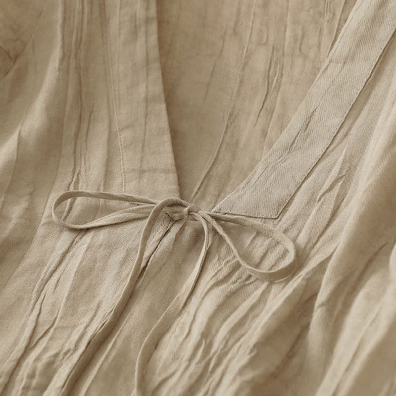 Buddha Stones Kimono d'été bohème décontracté pour femme, à cordon de serrage et motif froissé, couleur unie - image 4