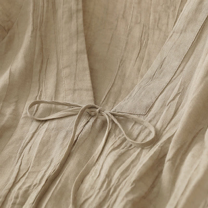 Buddha Stones Kimono d'été bohème décontracté pour femme, à cordon de serrage et motif froissé, couleur unie - image 4