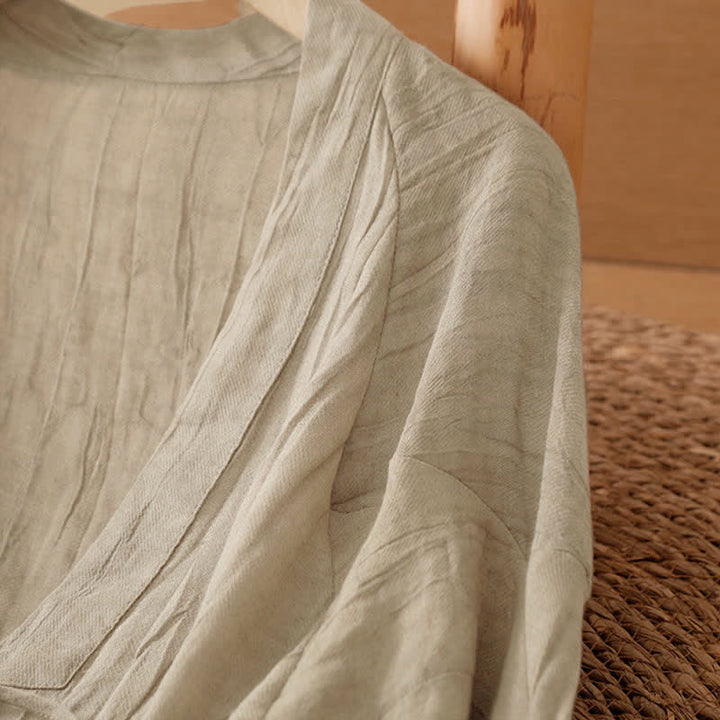 Buddha Stones Kimono d'été bohème décontracté pour femme, à cordon de serrage et motif froissé, couleur unie - image 5