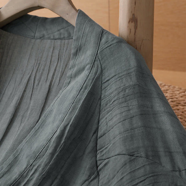 Buddha Stones Kimono d'été bohème décontracté pour femme, à cordon de serrage et motif froissé, couleur unie - image 20