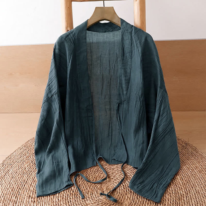 Buddha Stones Kimono d'été bohème décontracté pour femme, à cordon de serrage et motif froissé, couleur unie - image 11