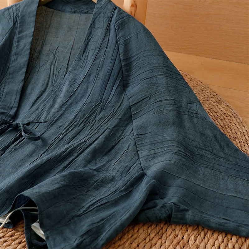 Buddha Stones Kimono d'été bohème décontracté pour femme, à cordon de serrage et motif froissé, couleur unie - image 16