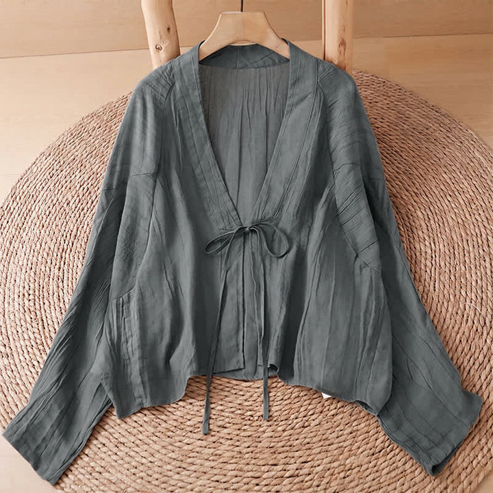Buddha Stones Kimono d'été bohème décontracté pour femme, à cordon de serrage et motif froissé, couleur unie - Gris ardoise - US14, UK/AU18, EU46 (2XL) - image 32