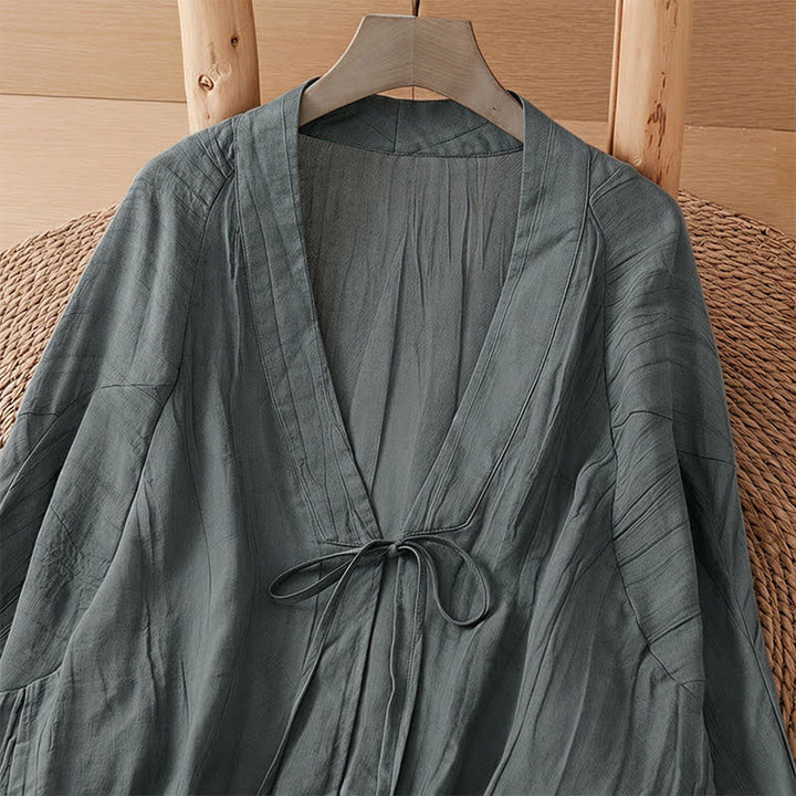Buddha Stones Kimono d'été bohème décontracté pour femme, à cordon de serrage et motif froissé, couleur unie - image 34