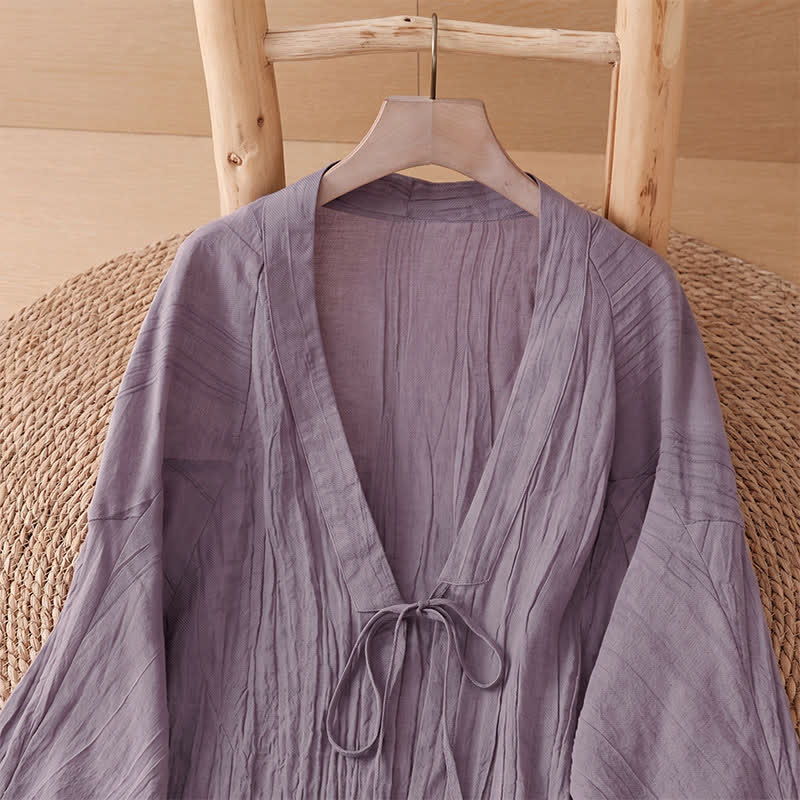 Buddha Stones Kimono d'été bohème décontracté pour femme, à cordon de serrage et motif froissé, couleur unie - image 22