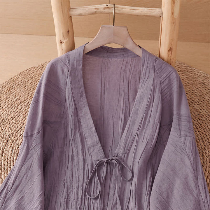 Buddha Stones Kimono d'été bohème décontracté pour femme, à cordon de serrage et motif froissé, couleur unie - image 22