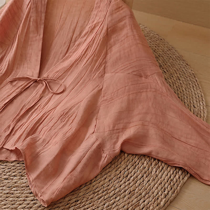 Buddha Stones Kimono d'été bohème décontracté pour femme, à cordon de serrage et motif froissé, couleur unie - image 28