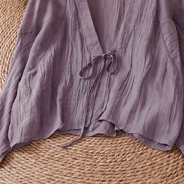 Buddha Stones Kimono d'été bohème décontracté pour femme, à cordon de serrage et motif froissé, couleur unie - image 24