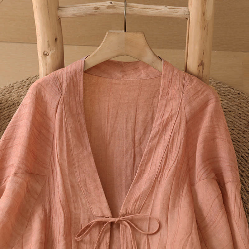 Buddha Stones Kimono d'été bohème décontracté pour femme, à cordon de serrage et motif froissé, couleur unie - image 27