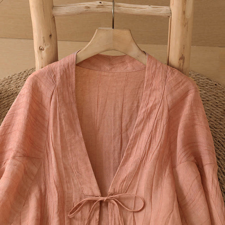 Buddha Stones Kimono d'été bohème décontracté pour femme, à cordon de serrage et motif froissé, couleur unie - image 27
