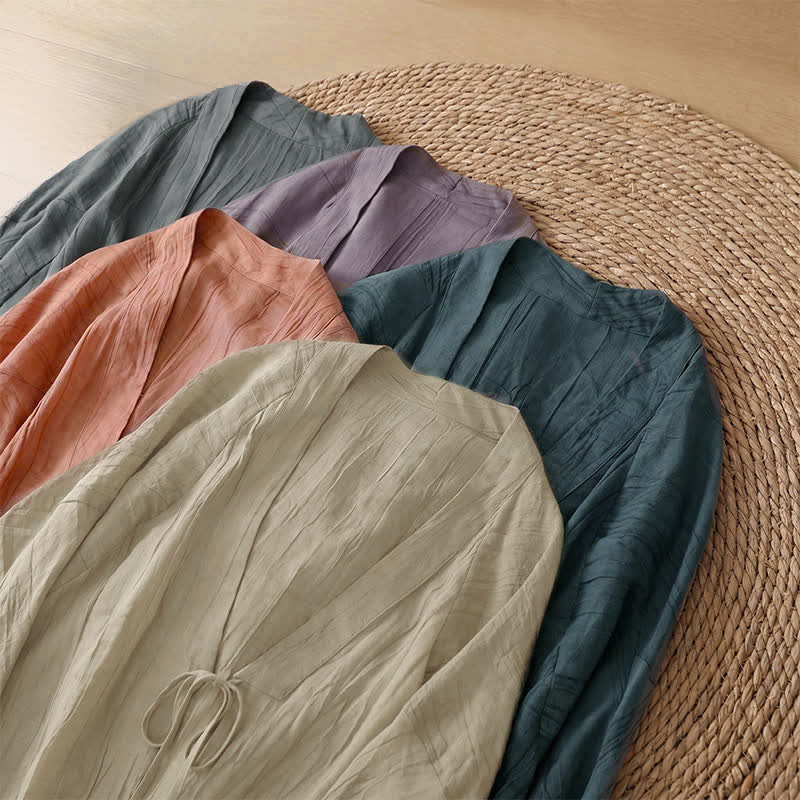 Buddha Stones Kimono d'été bohème décontracté pour femme, à cordon de serrage et motif froissé, couleur unie - image 39