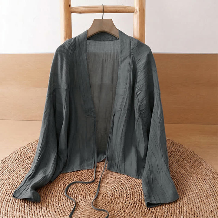 Buddha Stones Kimono d'été bohème décontracté pour femme, à cordon de serrage et motif froissé, couleur unie - image 33