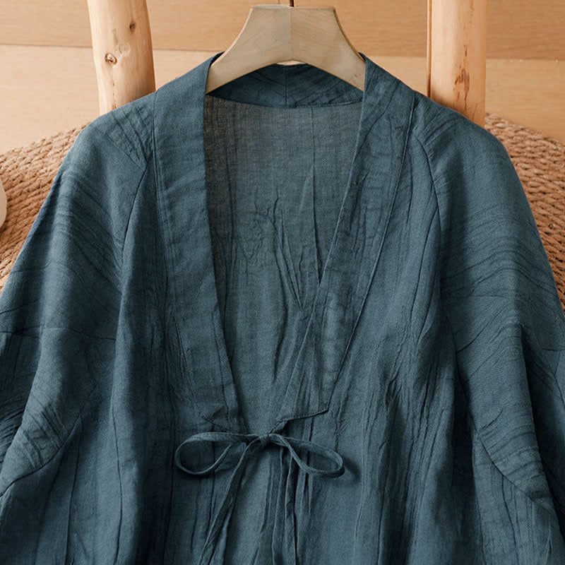 Buddha Stones Kimono d'été bohème décontracté pour femme, à cordon de serrage et motif froissé, couleur unie - image 12