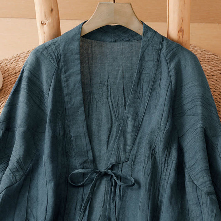 Buddha Stones Kimono d'été bohème décontracté pour femme, à cordon de serrage et motif froissé, couleur unie - image 12
