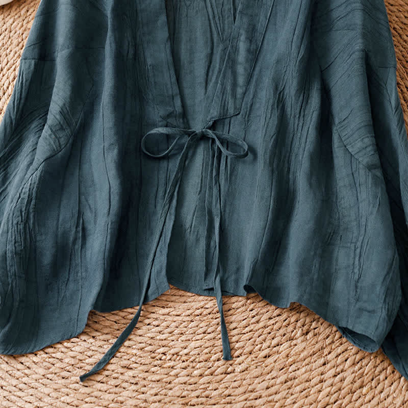 Buddha Stones Kimono d'été bohème décontracté pour femme, à cordon de serrage et motif froissé, couleur unie - image 15