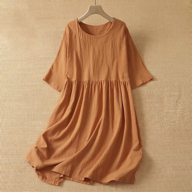 Buddha Stones Robe d'été minimaliste orange unie à col rond et manches courtes pour femme - Pérou - US14, UK/AU18, EU46 (2XL) - image 0