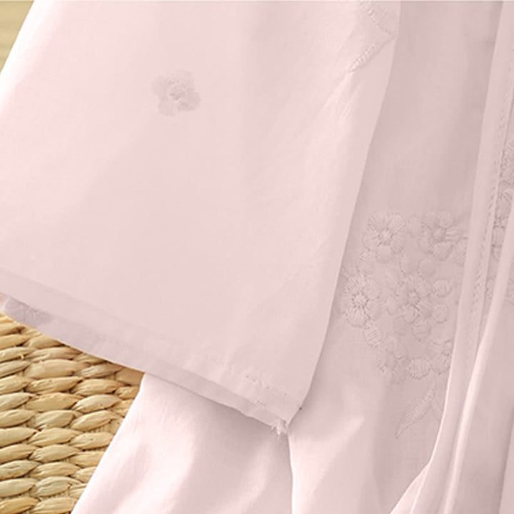 Buddha Stones Robe d'été décontractée à broderies florales, col rond, manches trois-quarts et poches pour femme - image 10