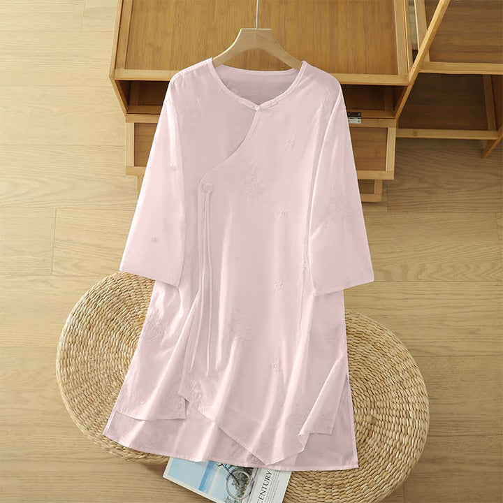 Buddha Stones Robe d'été décontractée à broderies florales, col rond, manches trois-quarts et poches pour femme - LavandeBlush - US14, UK/AU18, EU46 (2XL) - image 6
