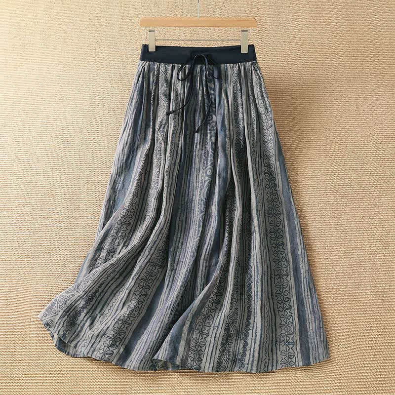 Buddha Stones Jupes bohèmes décontractées printemps-été à cordon de serrage et poches, à motifs géométriques, pour femmes - Gris ardoise - US12, UK/AU16, EU44 (2XL) - image 0