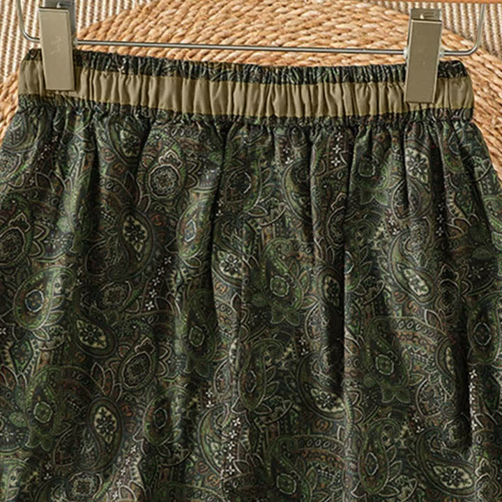 Buddha Stones Pantalon long vert à cordon de serrage et imprimé abstrait, style bohème printemps-été, avec poches - image 4