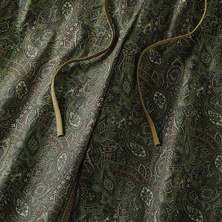 Buddha Stones Pantalon long vert à cordon de serrage et imprimé abstrait, style bohème printemps-été, avec poches - image 8