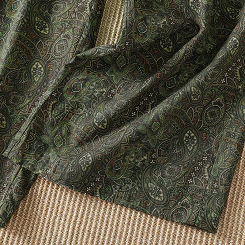 Buddha Stones Pantalon long vert à cordon de serrage et imprimé abstrait, style bohème printemps-été, avec poches - image 9