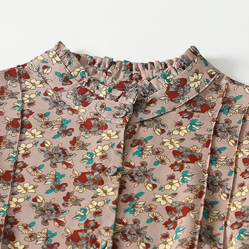 Buddha Stones Robe longue à manches longues boutonnée, élégante et vintage, à imprimé floral, avec poches, idéale pour le printemps et l'été. - image 2
