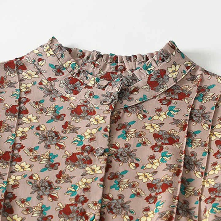Buddha Stones Robe longue à manches longues boutonnée, élégante et vintage, à imprimé floral, avec poches, idéale pour le printemps et l'été. - image 2