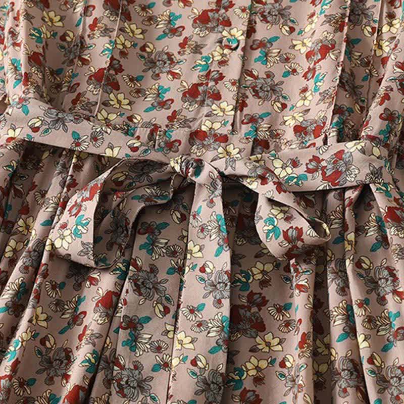 Buddha Stones Robe longue à manches longues boutonnée, élégante et vintage, à imprimé floral, avec poches, idéale pour le printemps et l'été. - image 5
